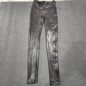 Spanx Faux Leather‎ Leggings Women Medium Tall Black Shimmer High Rise Moto